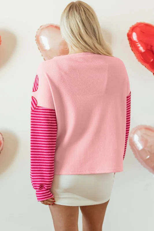 Floral Patch Striped Sleeve Textured Top - Image 4