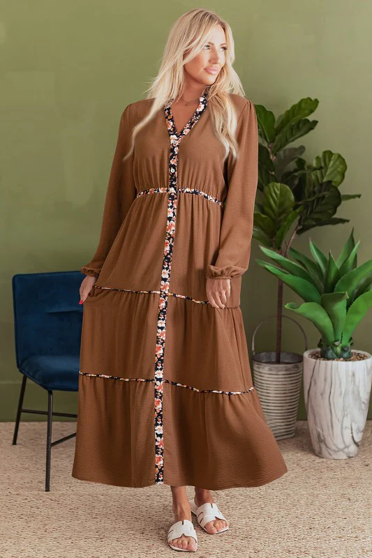 Floral Patchwork Long Sleeve Maxi Dress - Image 3