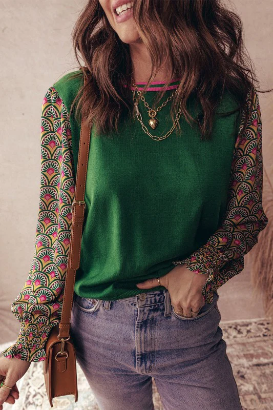Floral Patchwork Puff Sleeve Sweater - Image 2