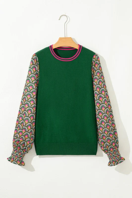 Floral Patchwork Puff Sleeve Sweater - Image 7