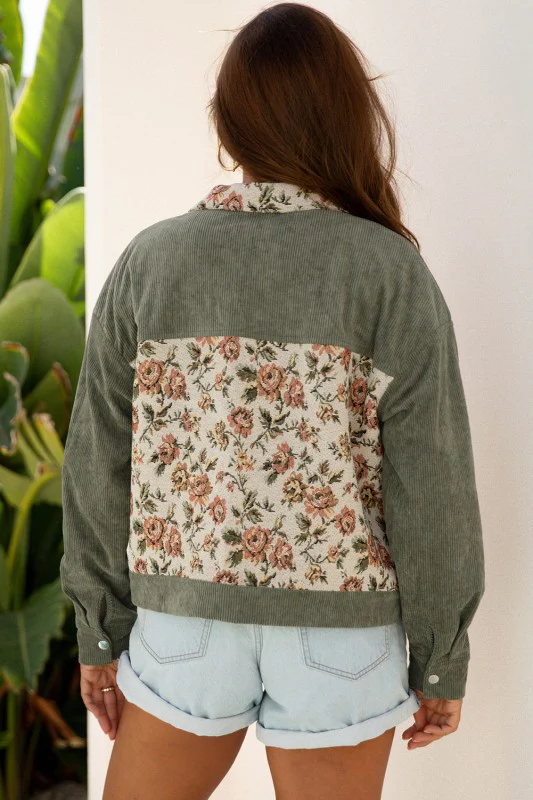 Floral Patchwork Ribbed Corduroy Shirt Jacket - Image 2