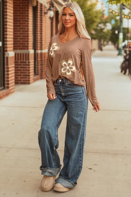 Floral Patchwork V-Neck Long Sleeve Top - Image 13