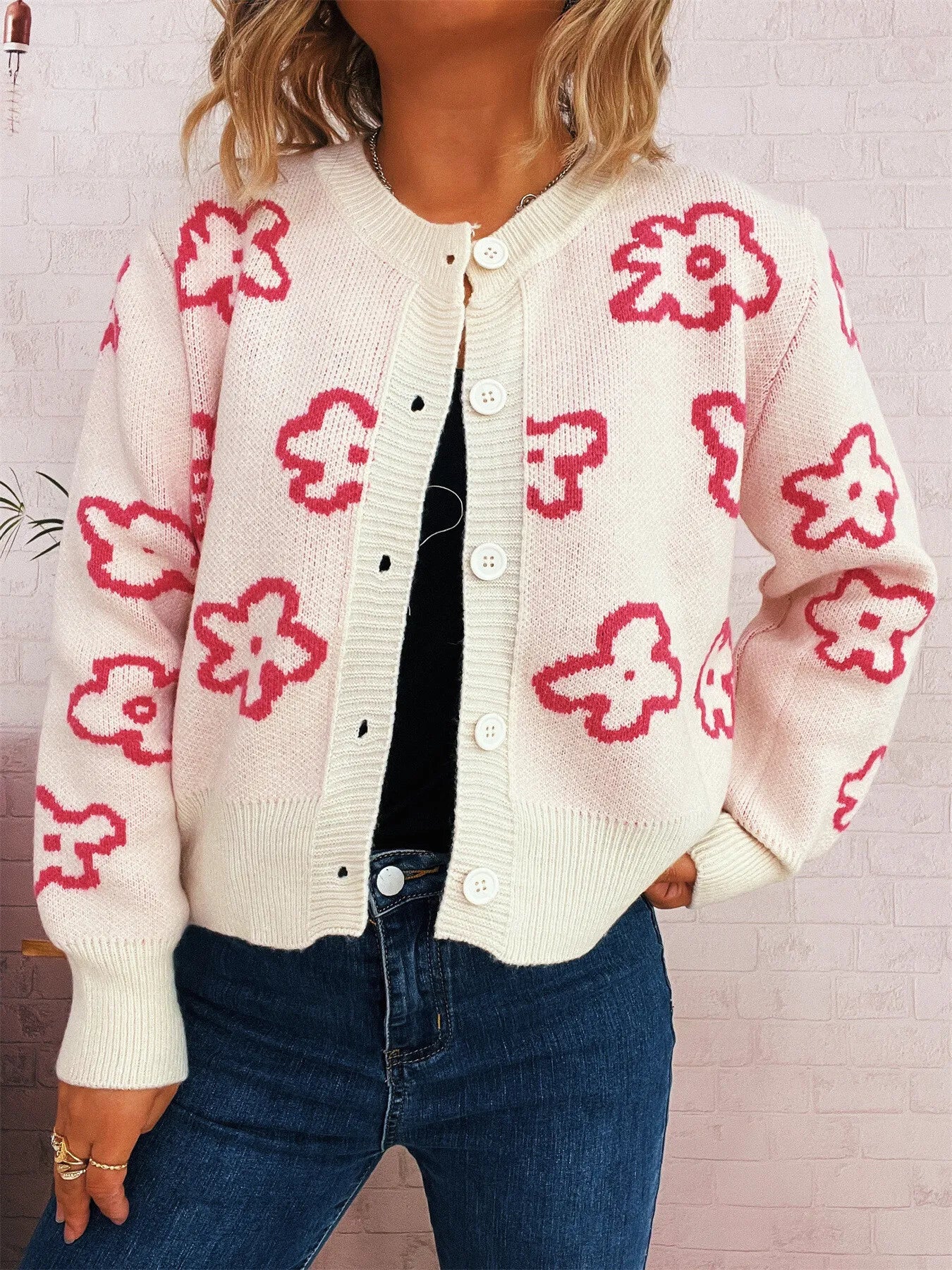 Floral Pattern Button-Up Cardigan - Image 2