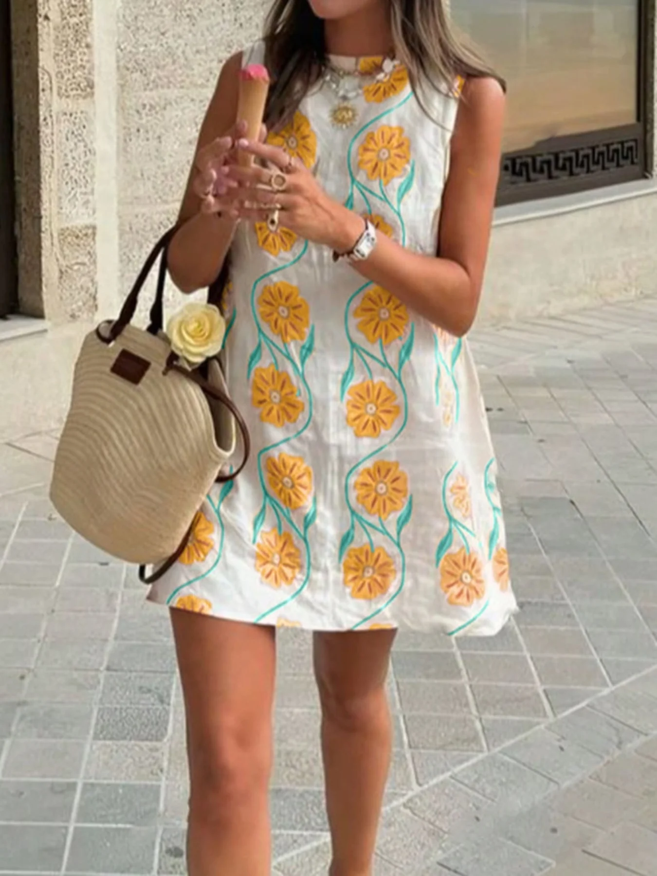 Floral Pattern Sleeveless Mini Dress - Image 5
