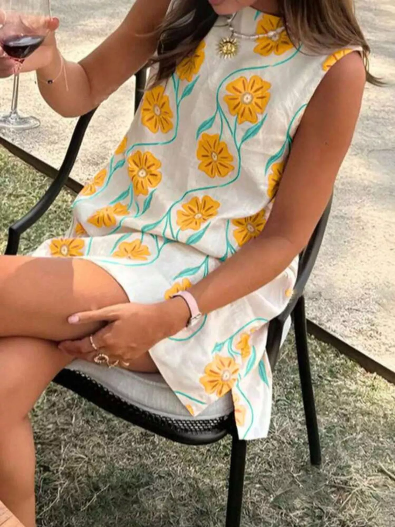 Floral Pattern Sleeveless Mini Dress - Image 6