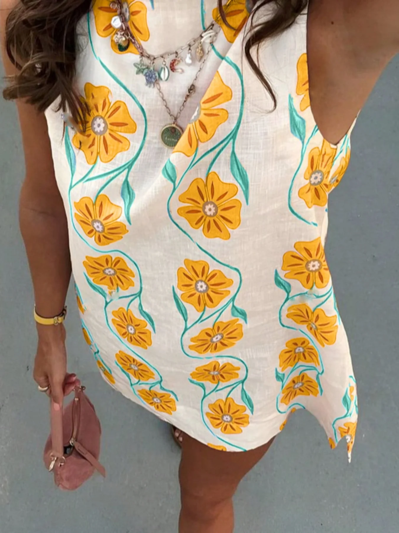 Floral Pattern Sleeveless Mini Dress - Image 7