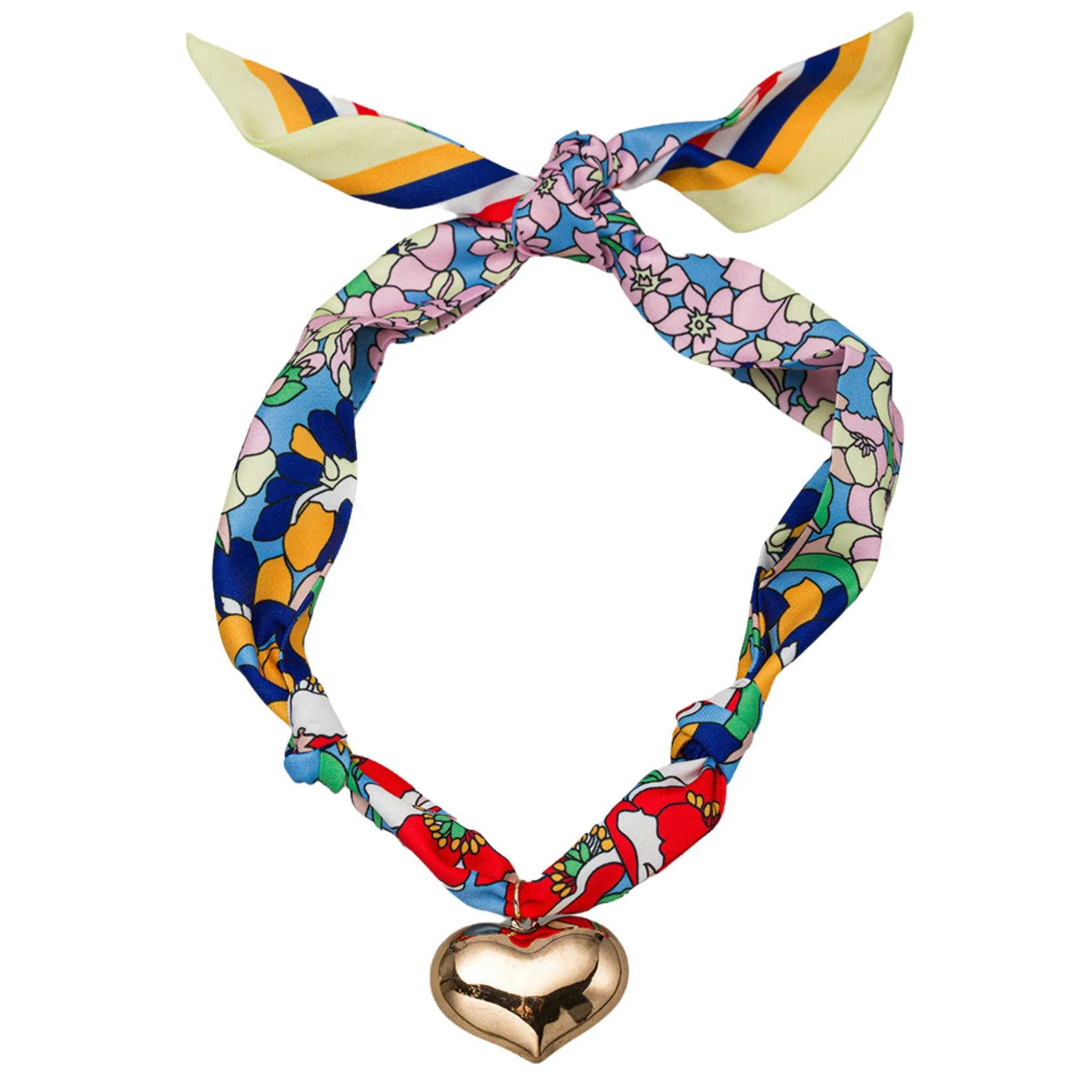 Floral Pattern Tie Necklace with Gold Heart