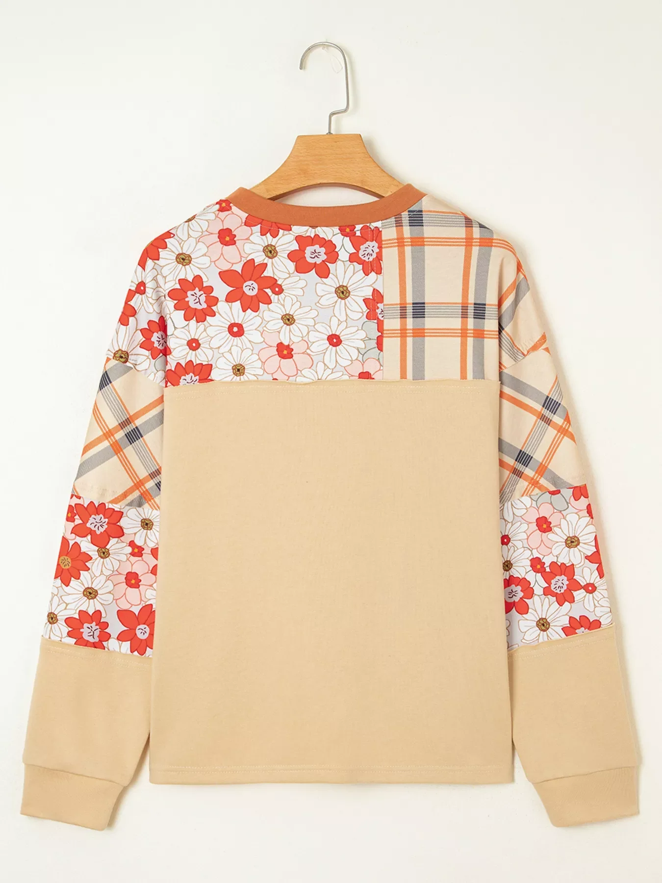 Floral Plaid Patchwork Casual Top - Image 7