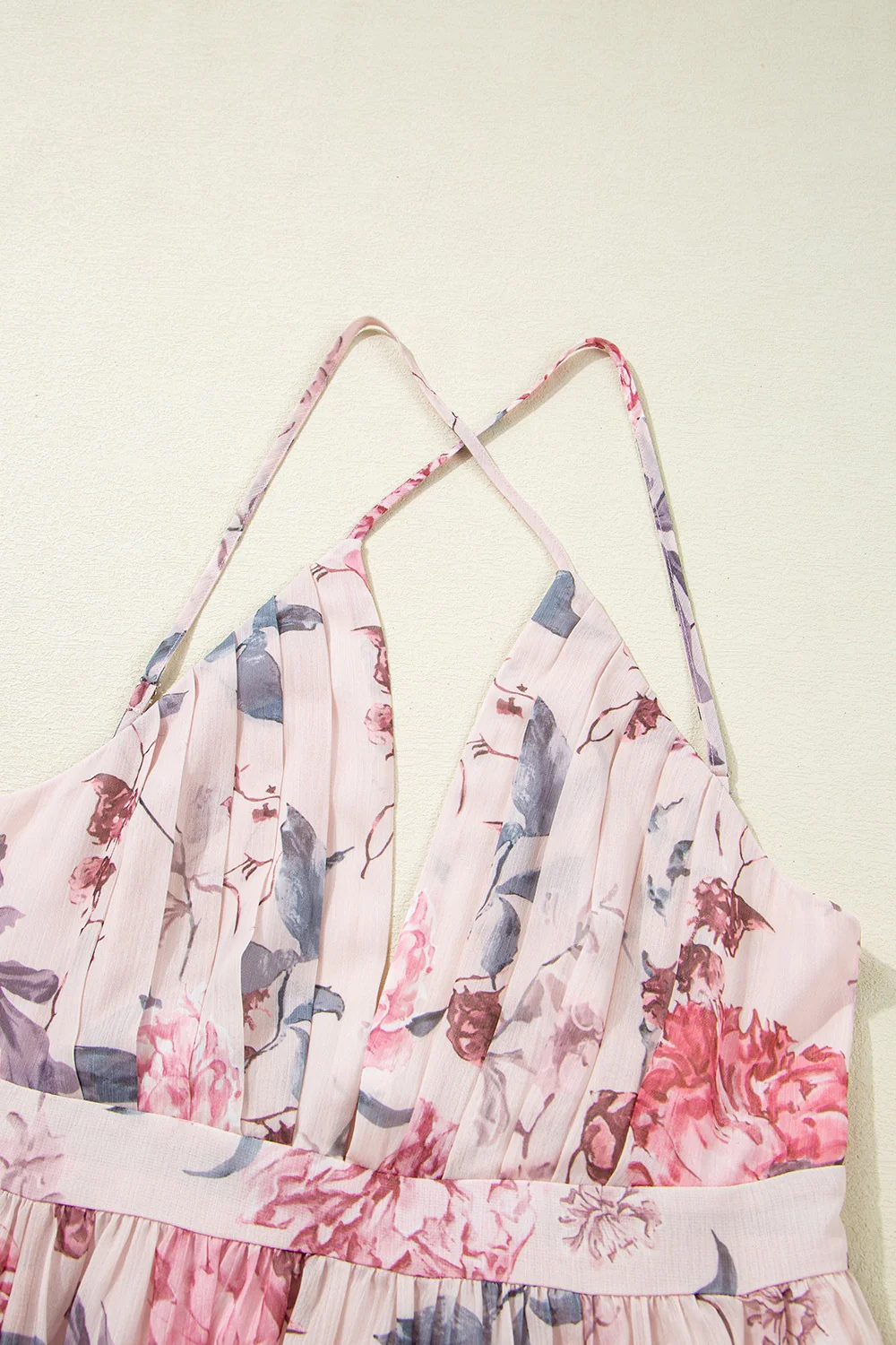 Floral Pleated Deep V Backless Maxi Dress - Image 11
