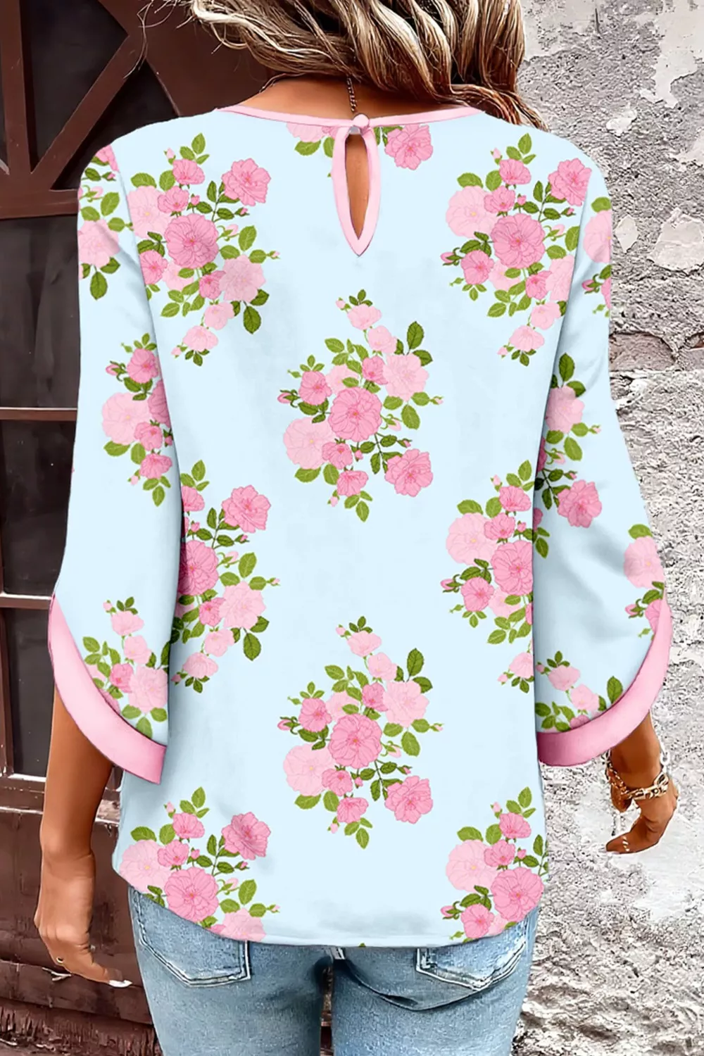 Floral Print 3/4 Sleeve Blouse - Image 2