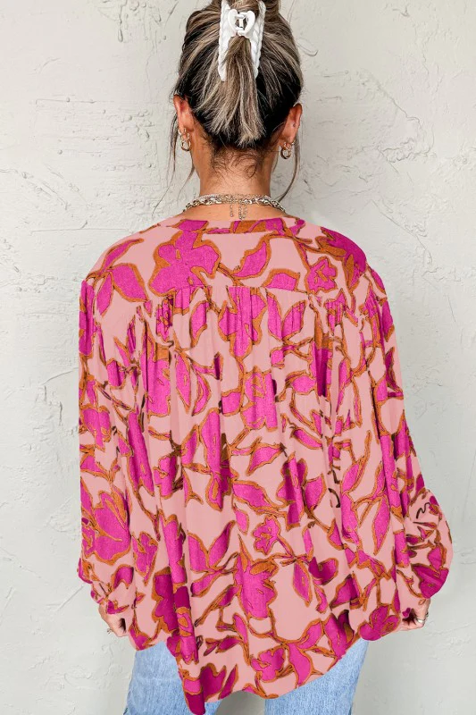 Floral Print Batwing Sleeve Buttoned Fit Shirt - Image 7