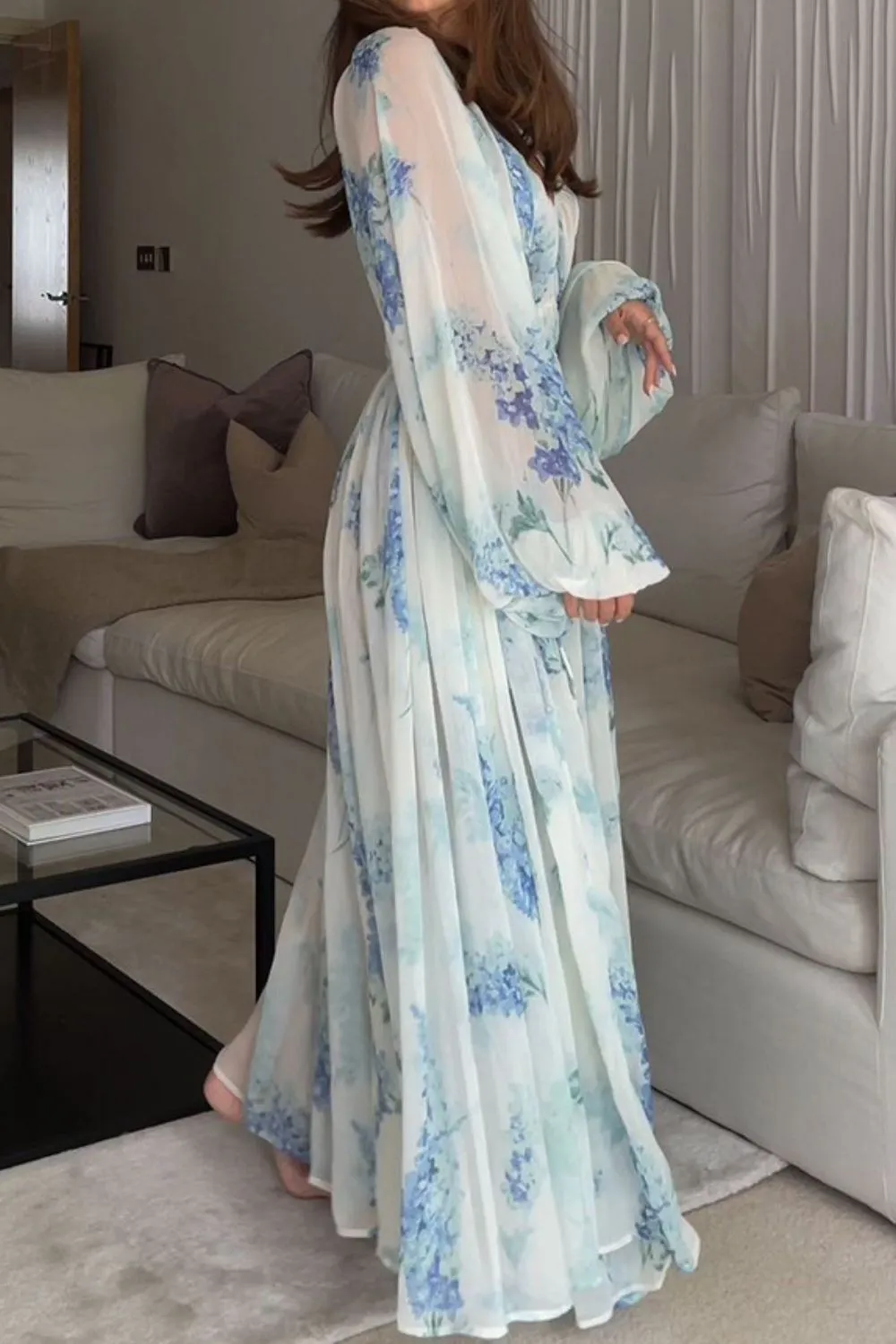 Floral Print Bohemian Maxi Dress with Balloon Sleeves - Image 5