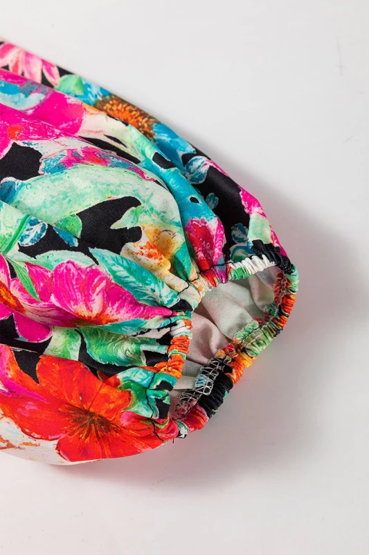 Floral Print Bubble Sleeve V Neck Ruffled Blouse - Image 4