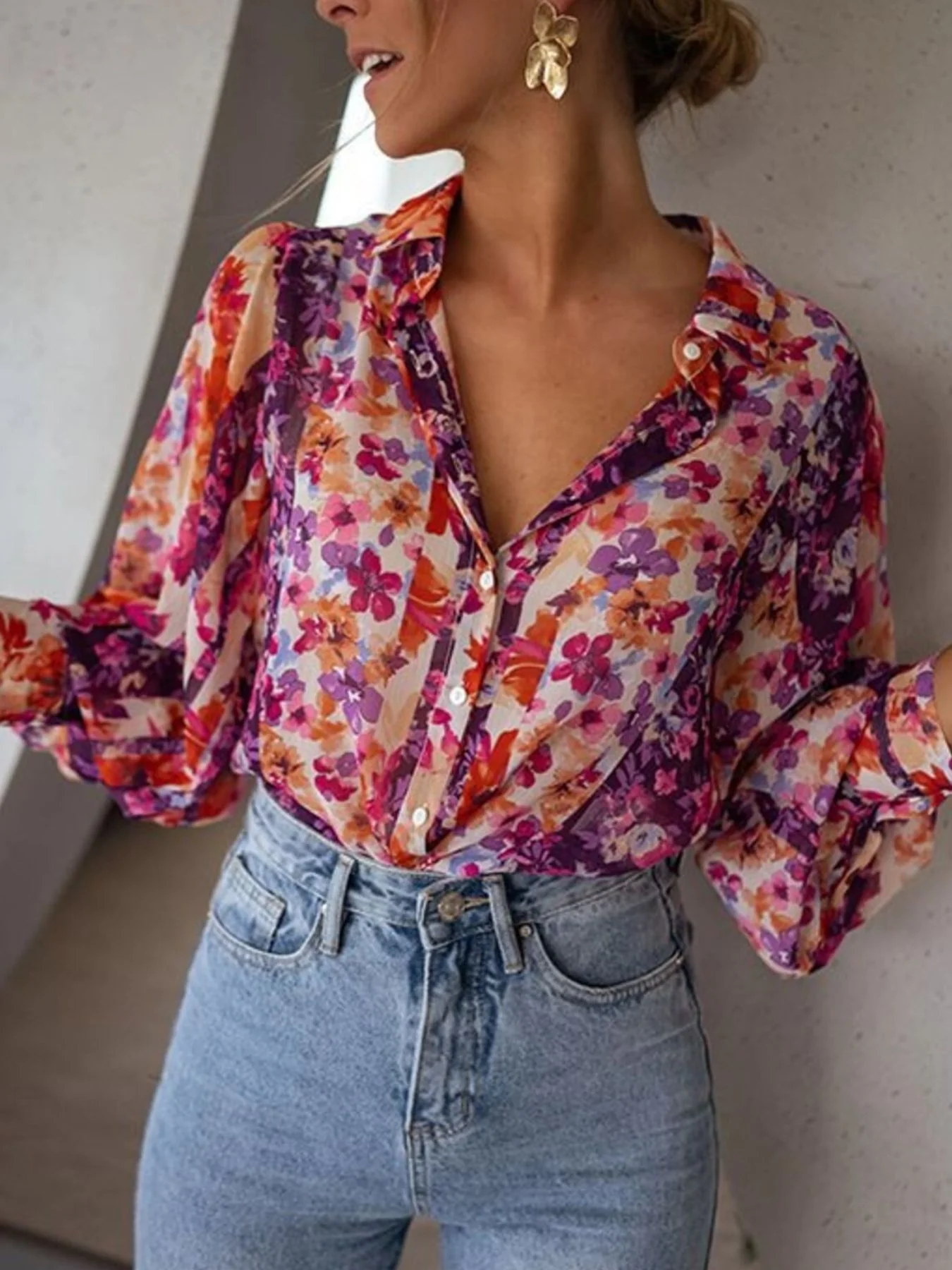 Floral Print Button Up Shirt - Image 5