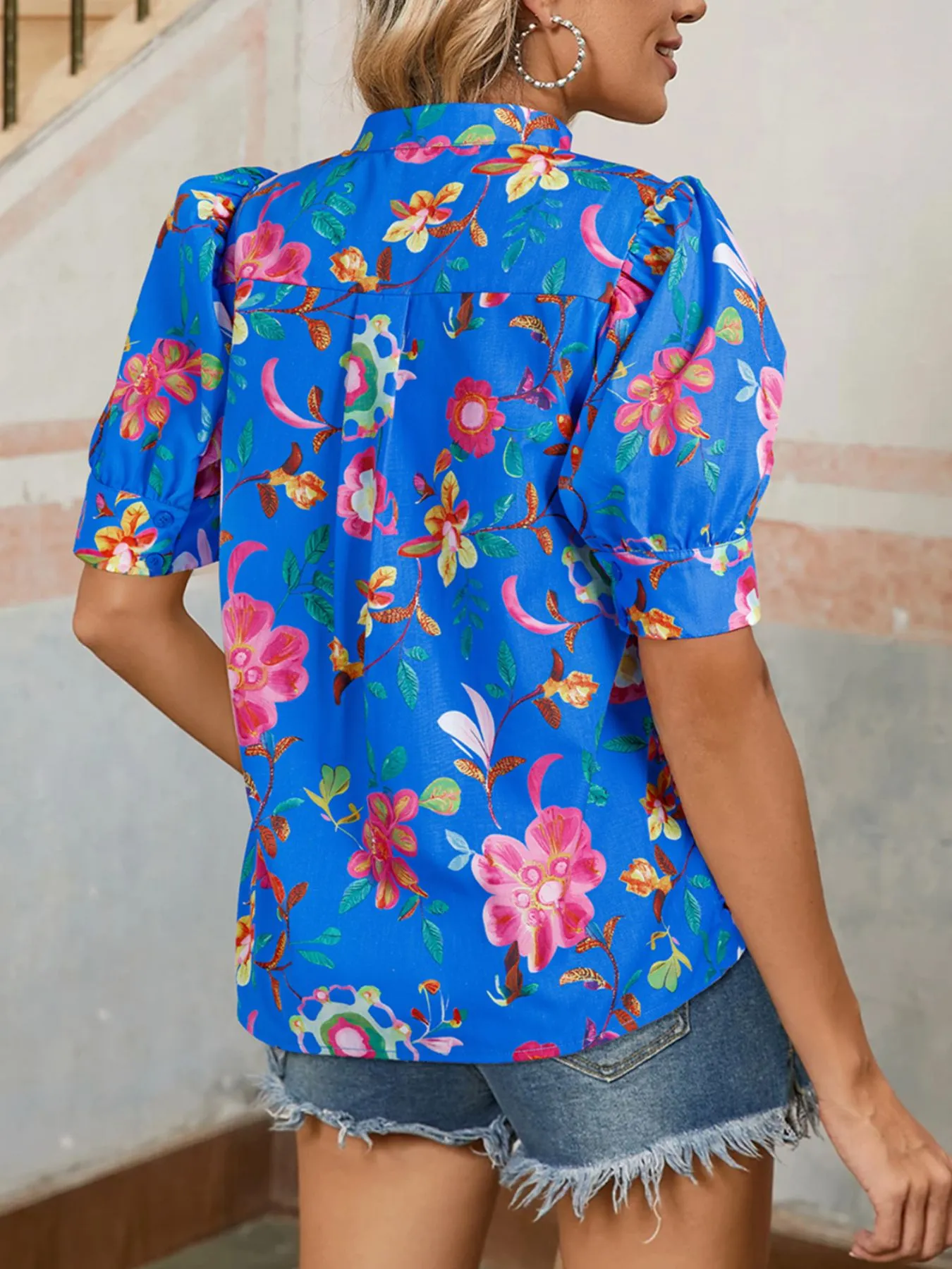 Floral Print Button-Up Short Sleeve Shirt - Image 2