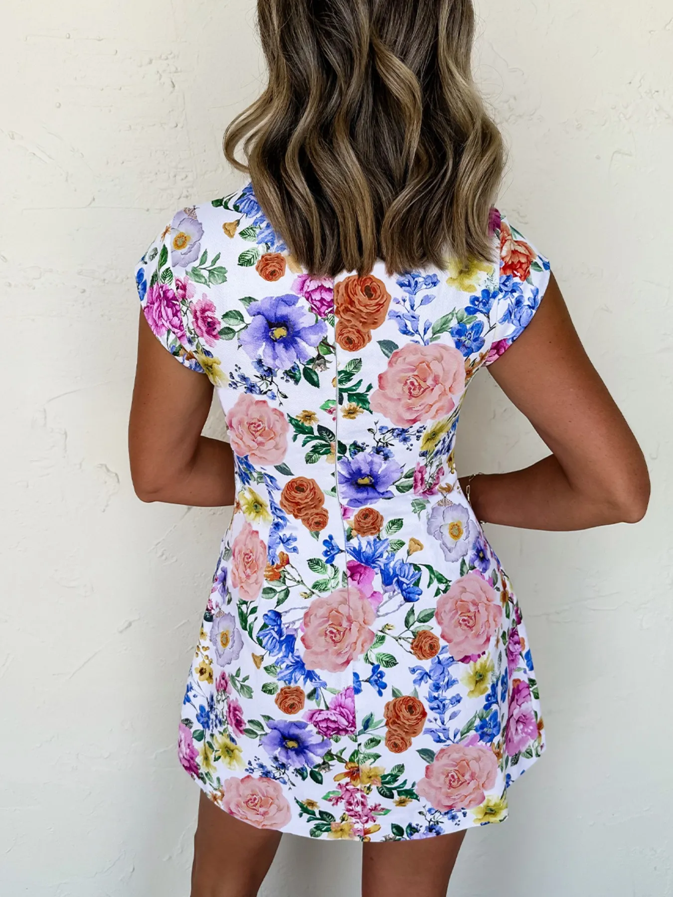 Floral Print Cap Sleeve Mini Dress - Image 2