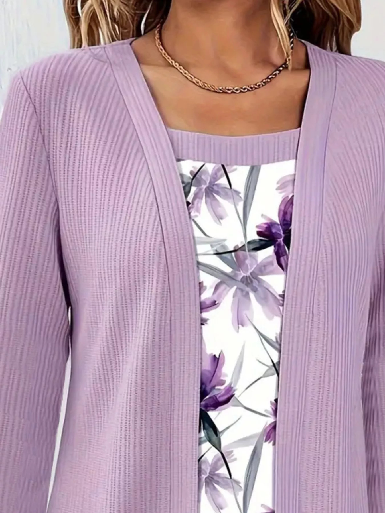 Floral Print Casual Fake Two Piece Top - Image 5