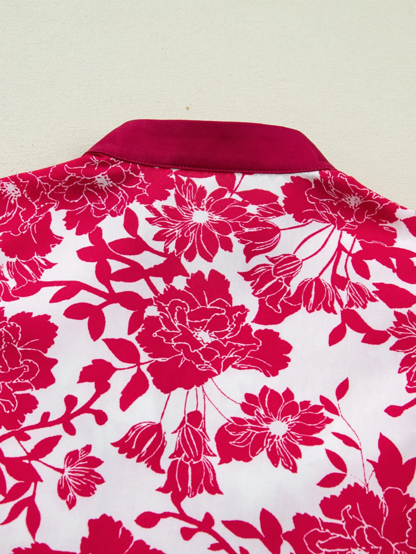 Floral Print Color Block Trim Lace Detail V Neck Flutter Sleeve Blouse - Image 8