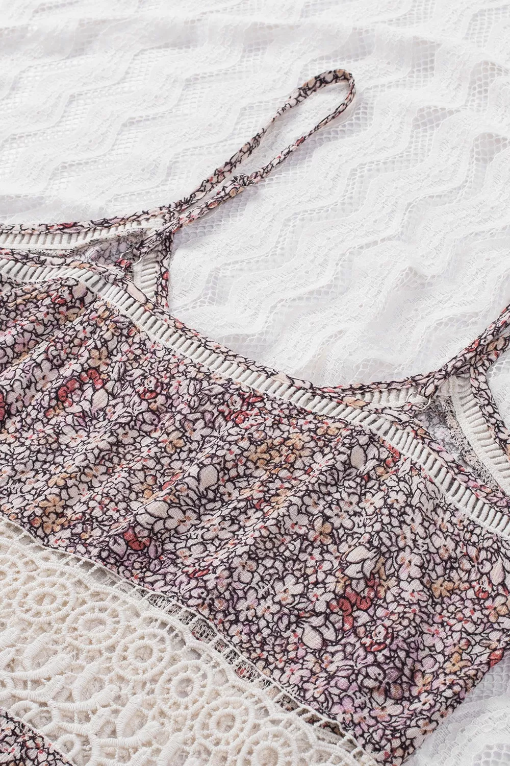 Floral Print Crochet Trim Cami with Spaghetti Straps - Image 11