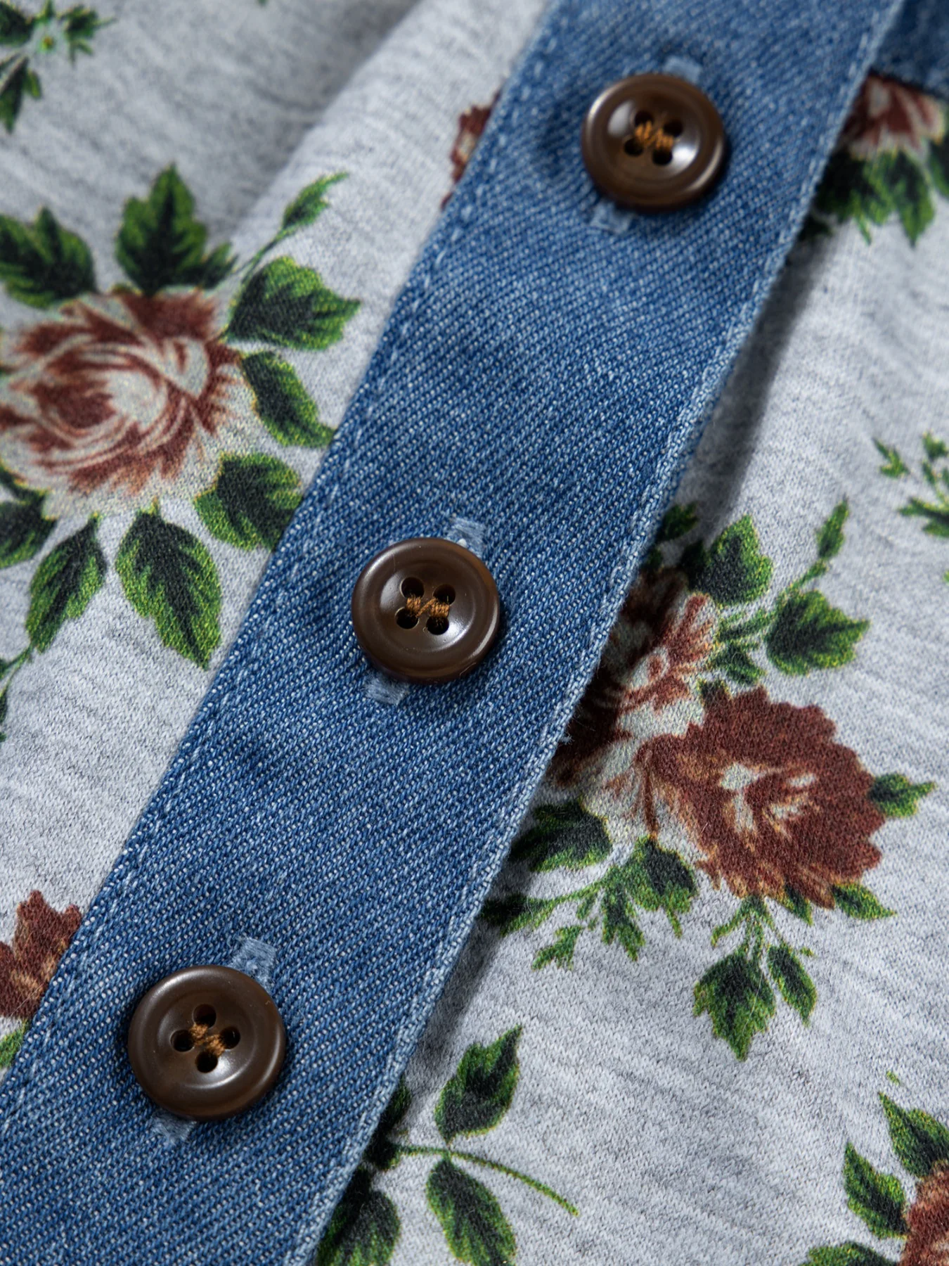 Floral Print Denim Patchwork Blouse - Image 5