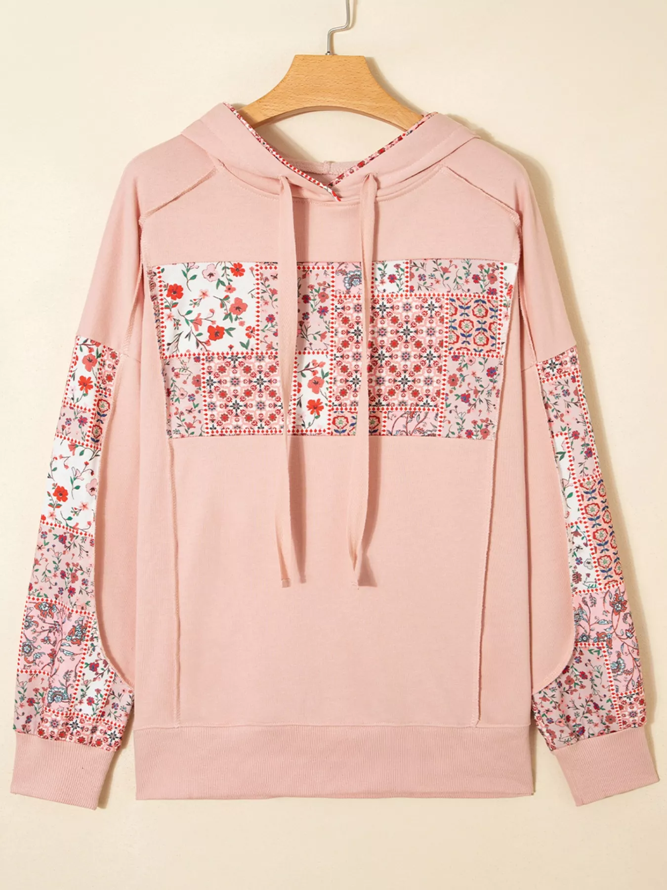 Floral Print Drawstring Long Sleeve Hoodie - Image 3