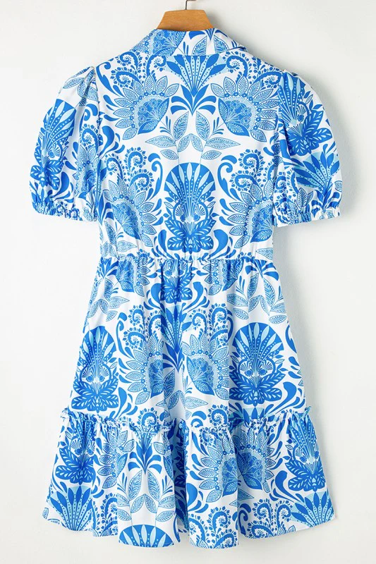 Floral Print Drawstring Waist Ruffled Mini Dress - Image 4