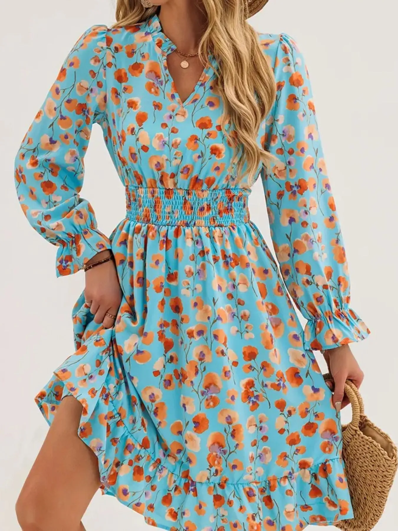 Floral Print Flounce Sleeve Ruffle Hem Dress - Image 12
