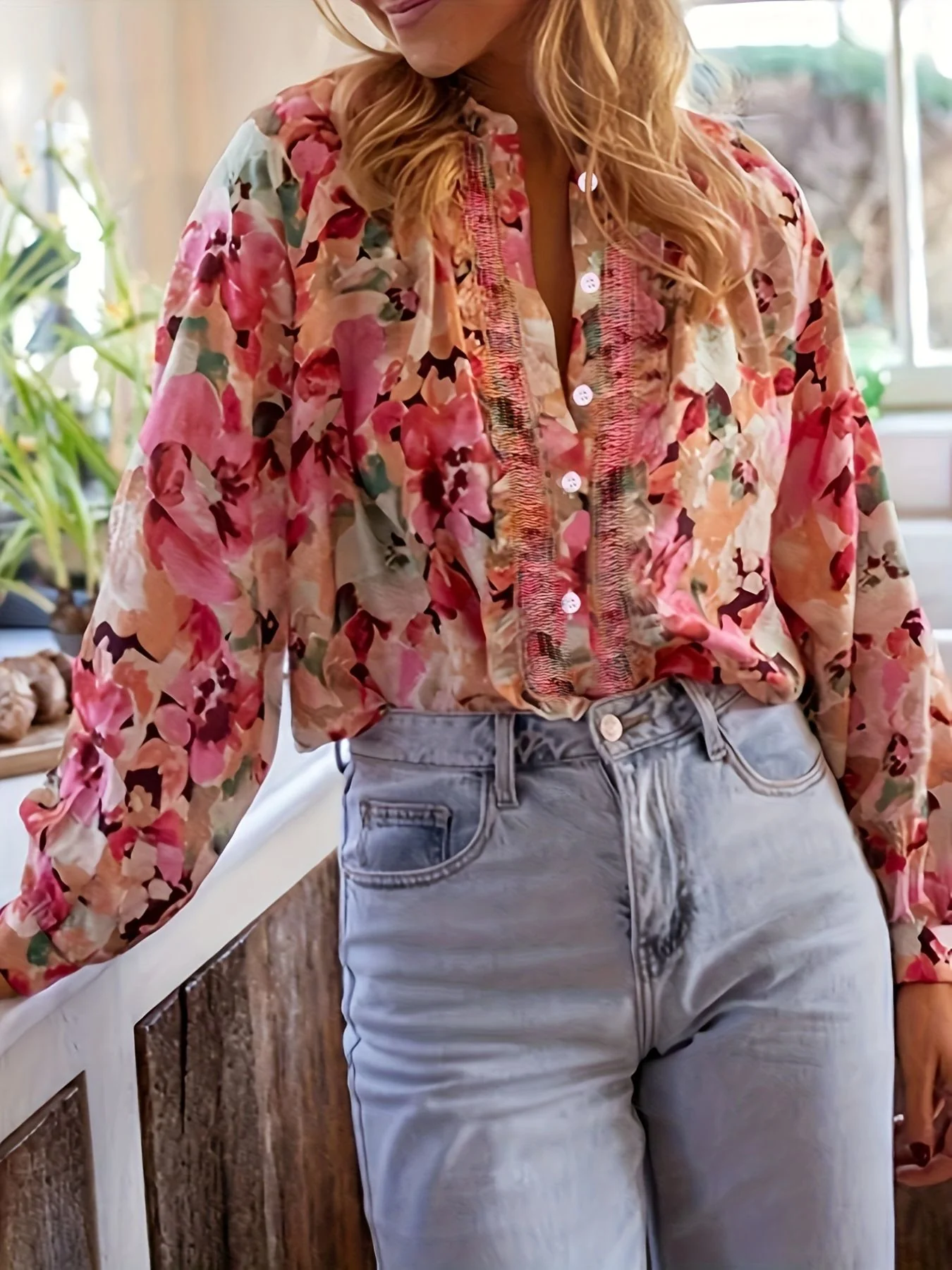 Floral Print Frill Trim Shirt - Image 3