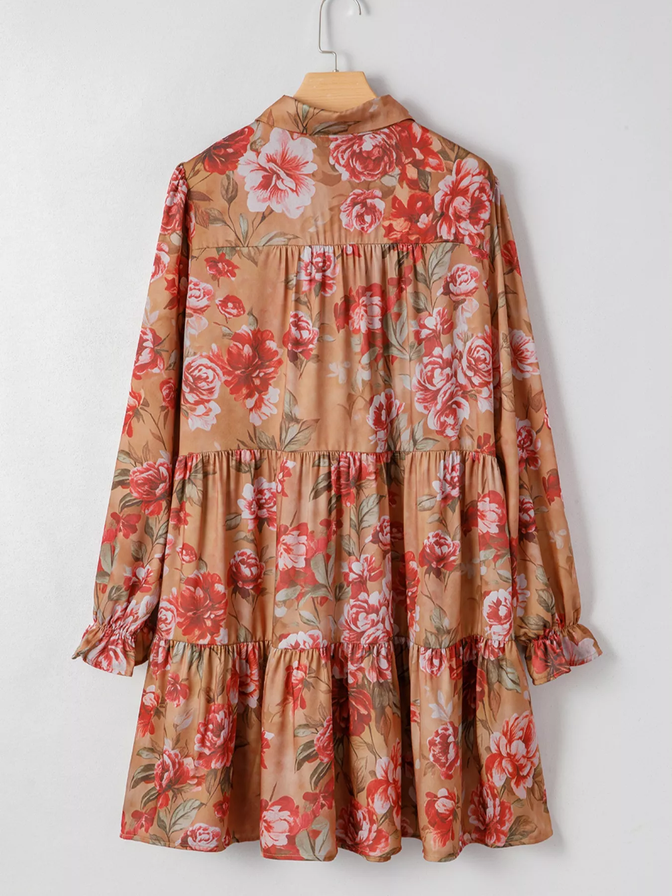 Floral Print Half Button Flounce Sleeve Ruffle Mini Dress - Image 3