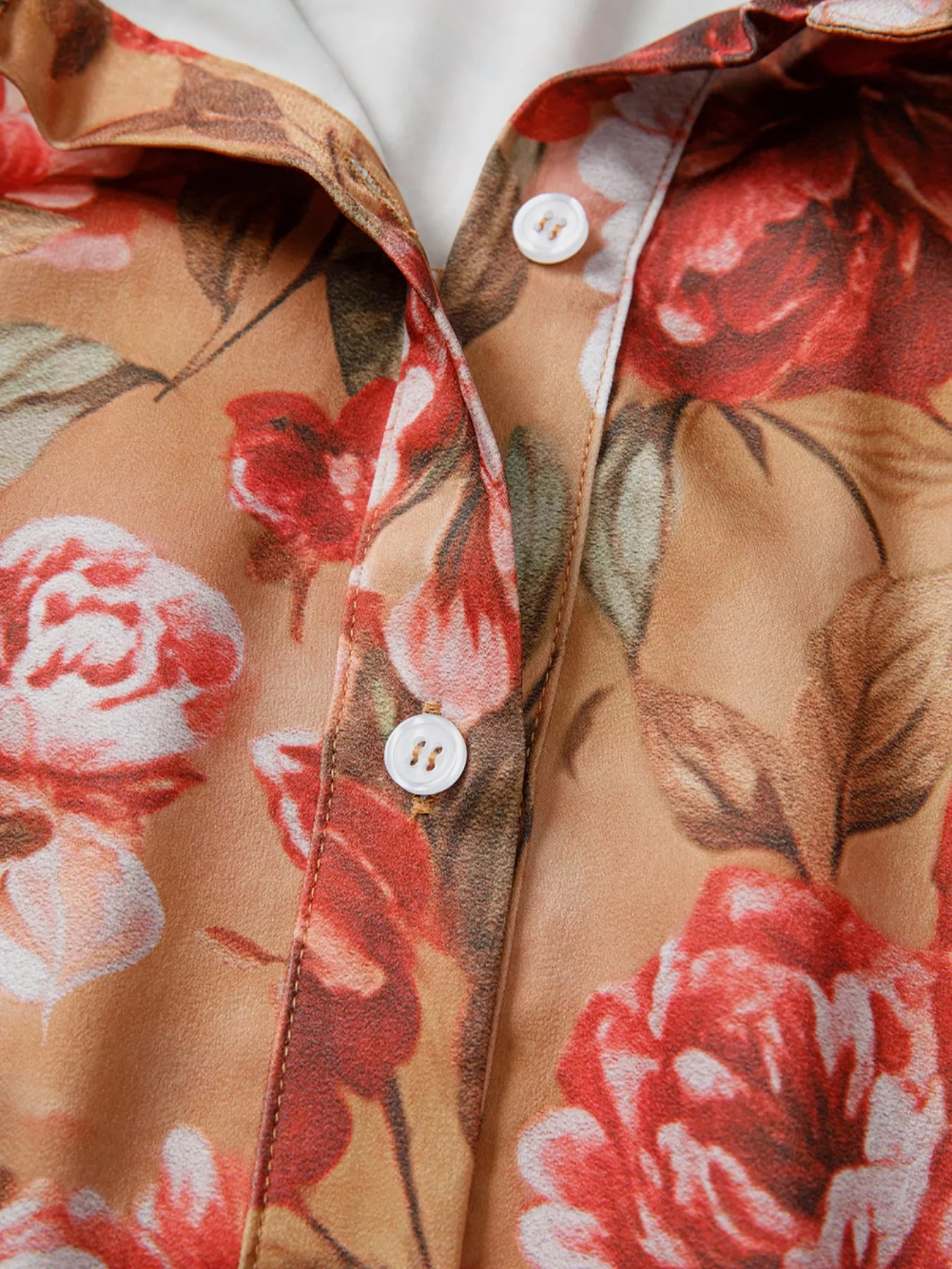 Floral Print Half Button Flounce Sleeve Ruffle Mini Dress - Image 4