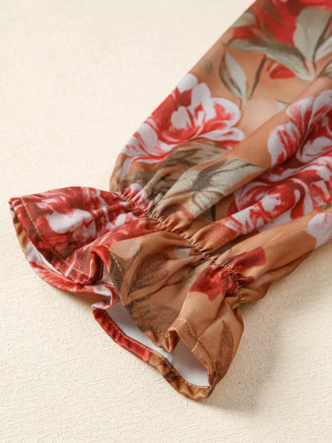 Floral Print Half Button Flounce Sleeve Ruffle Mini Dress - Image 5