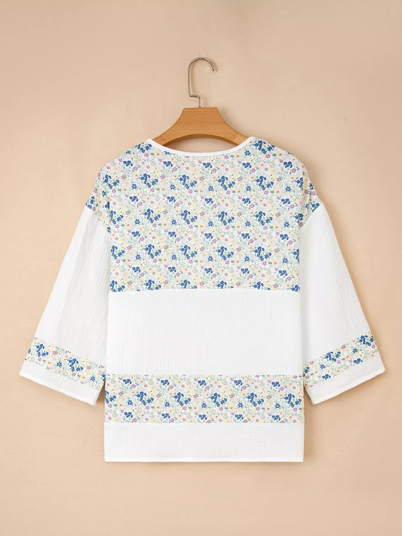 Floral Print Henley Button 3/4 Sleeve Blouse - Image 10