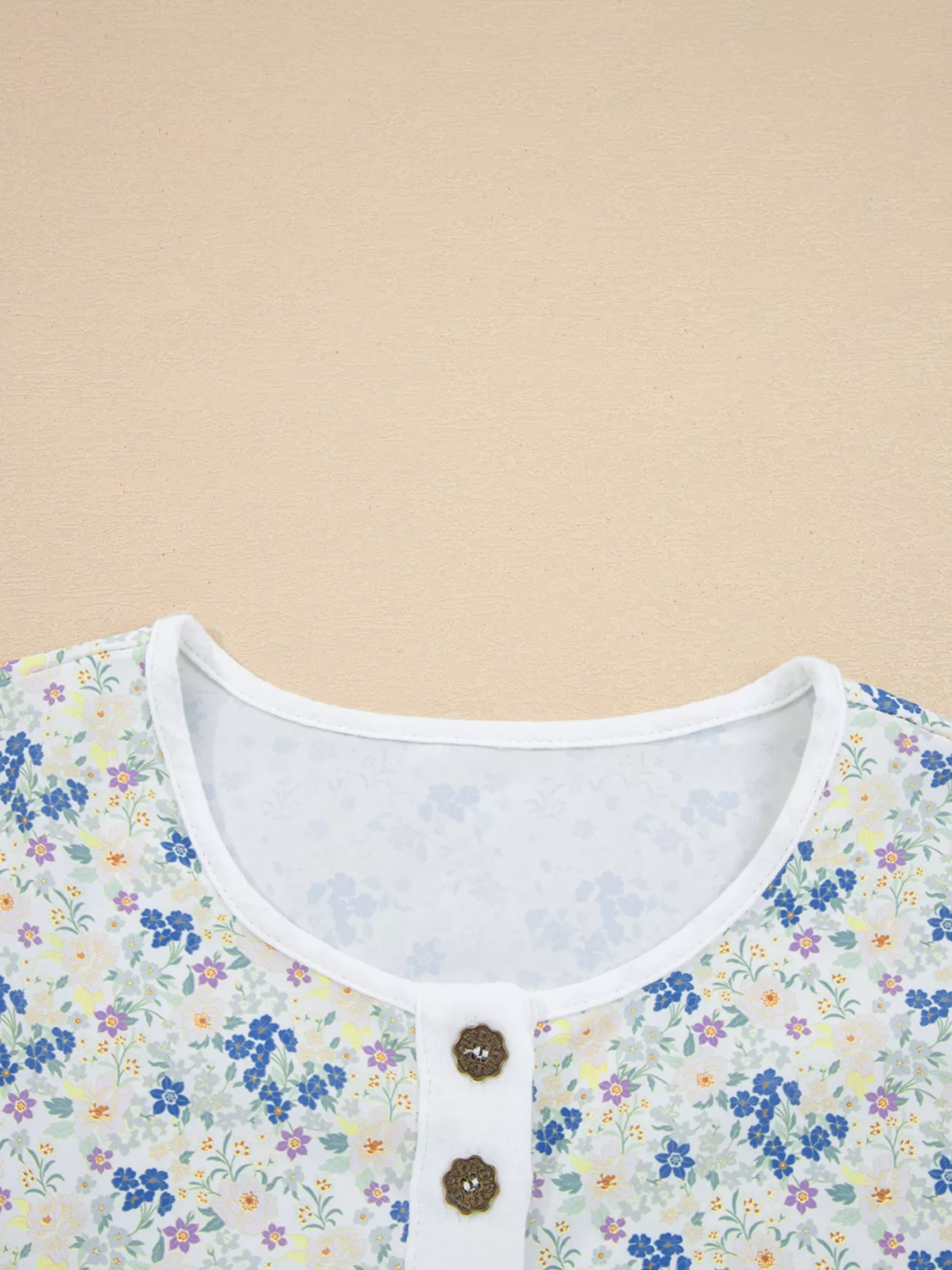 Floral Print Henley Button 3/4 Sleeve Blouse - Image 11