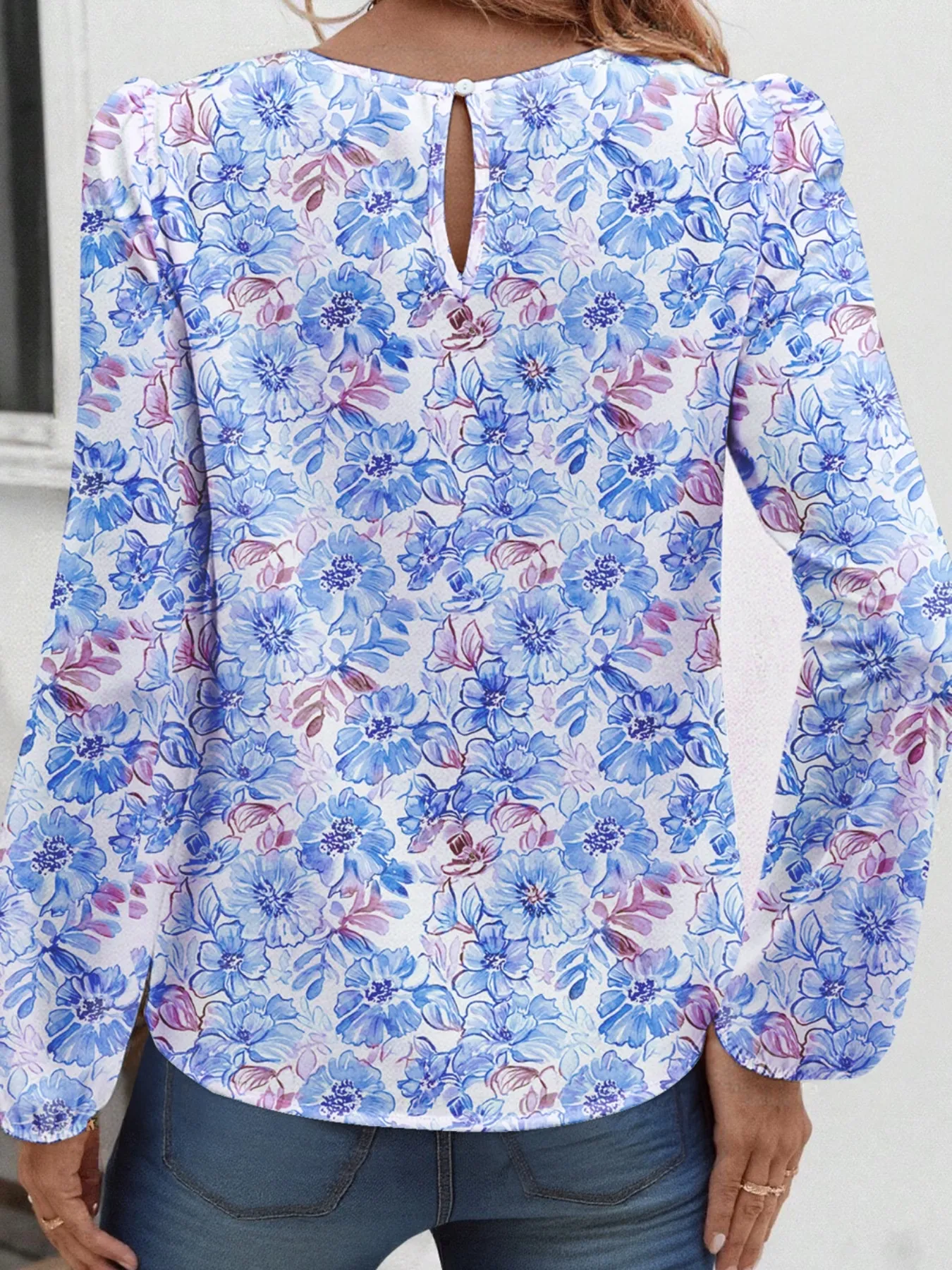 Floral Print Keyhole Neck Blouse - Image 12