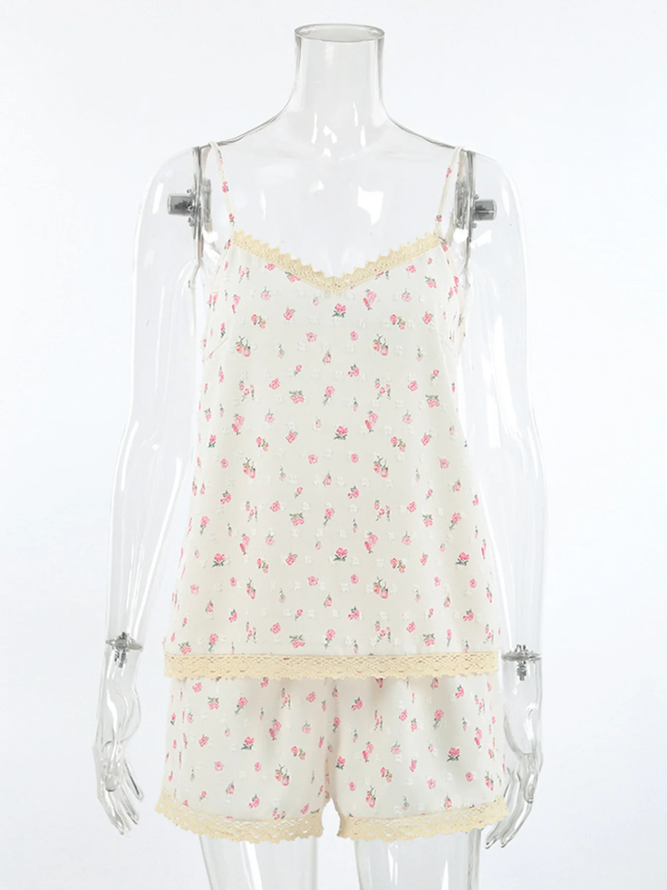 Floral Print Lace Trim Cami and Shorts Set - Image 7