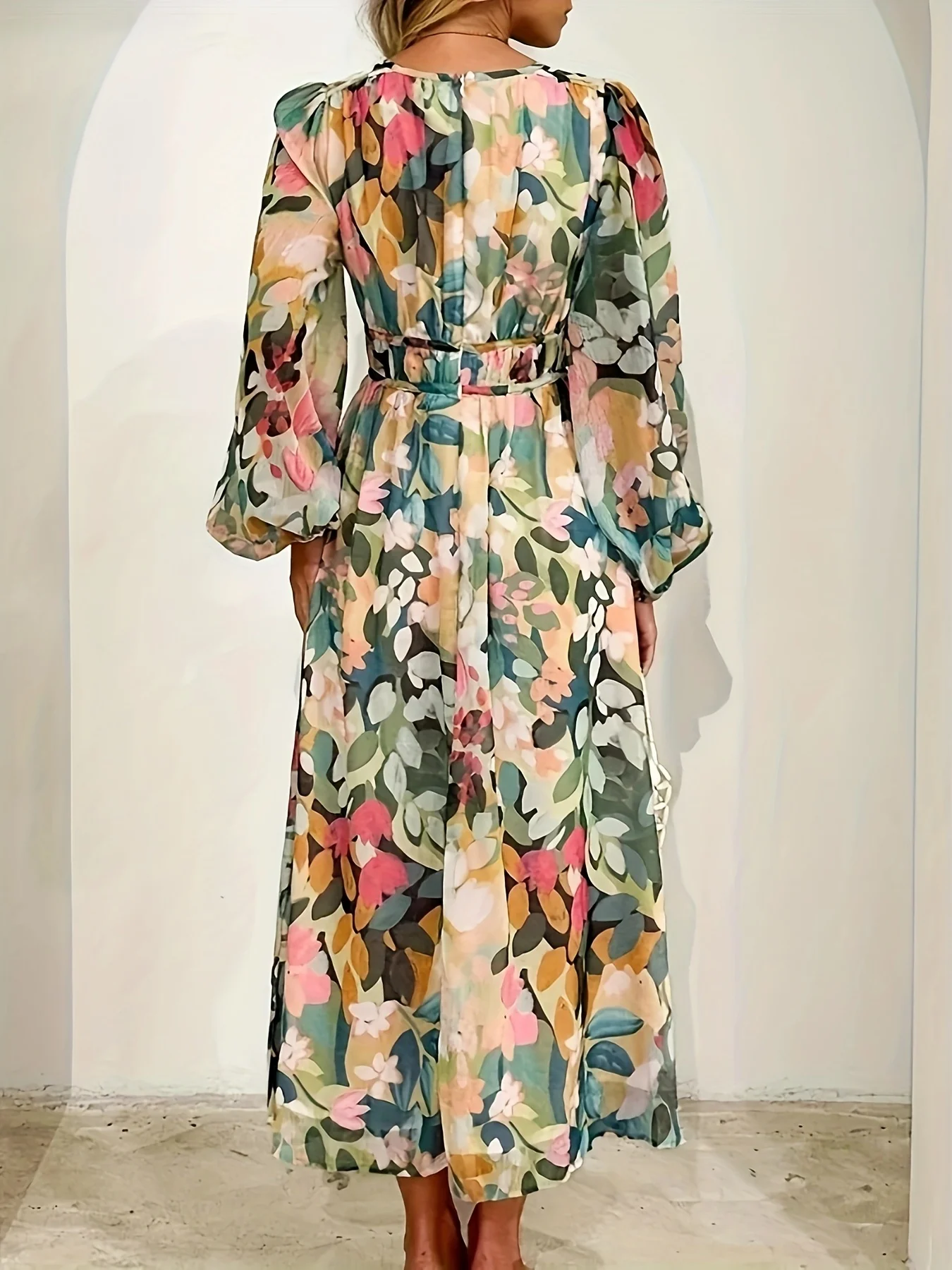 Floral Print Long Sleeve Midi Dress - Image 3