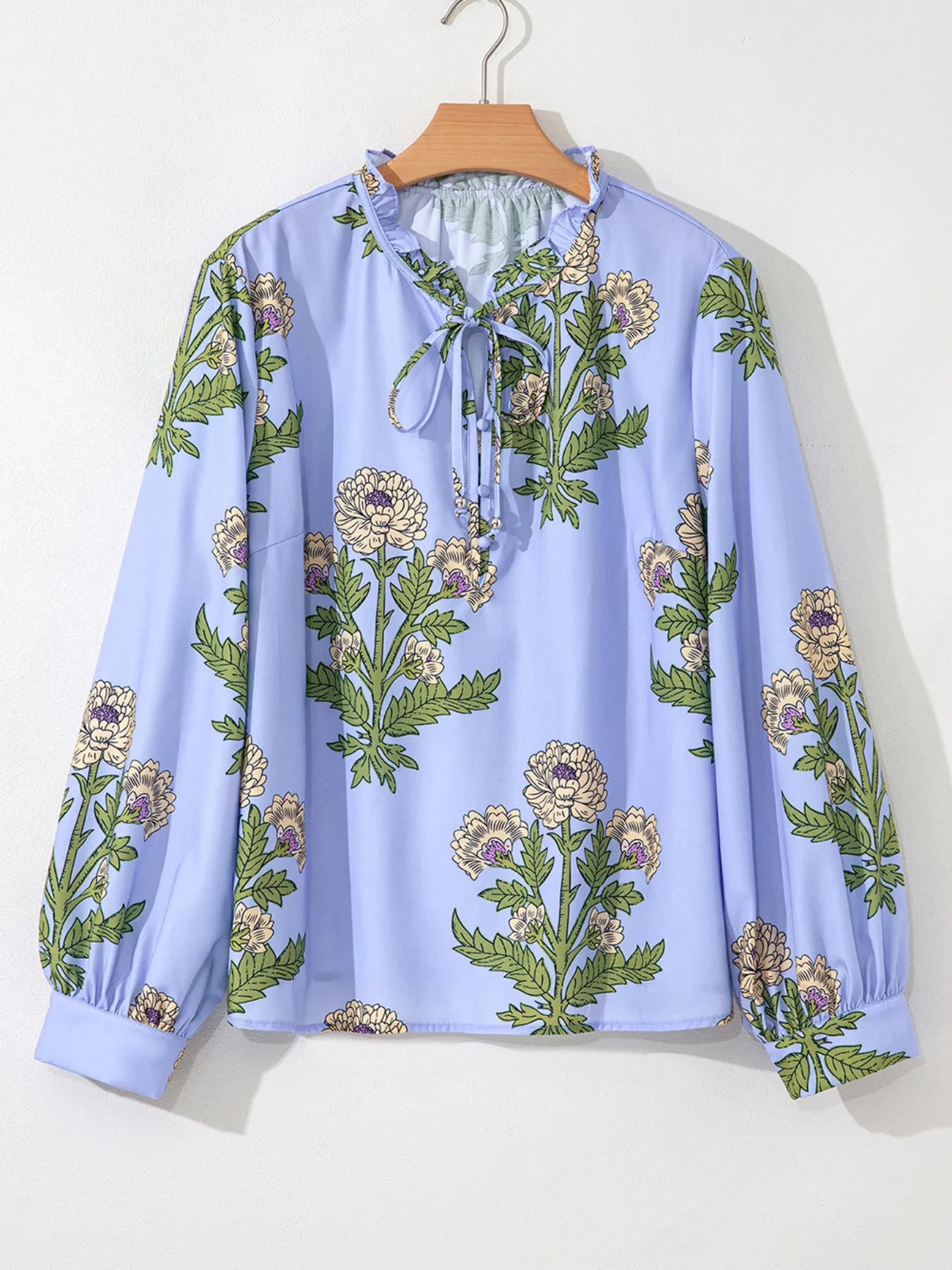 Floral Print Long Sleeve Tie Neck Blouse - Image 3