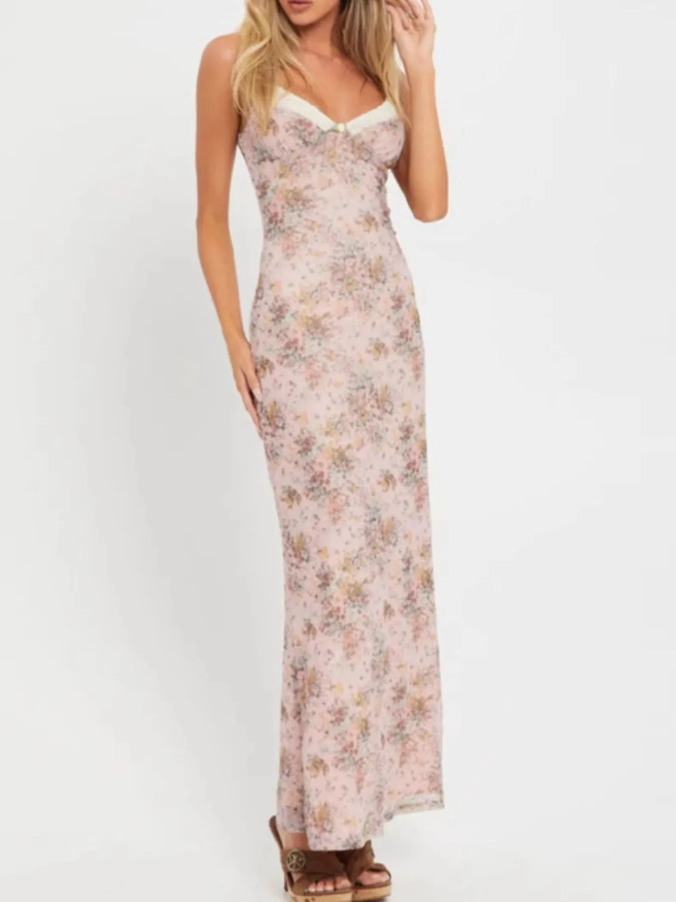 Floral Print Maxi Cami Dress with V-Neck - Image 2