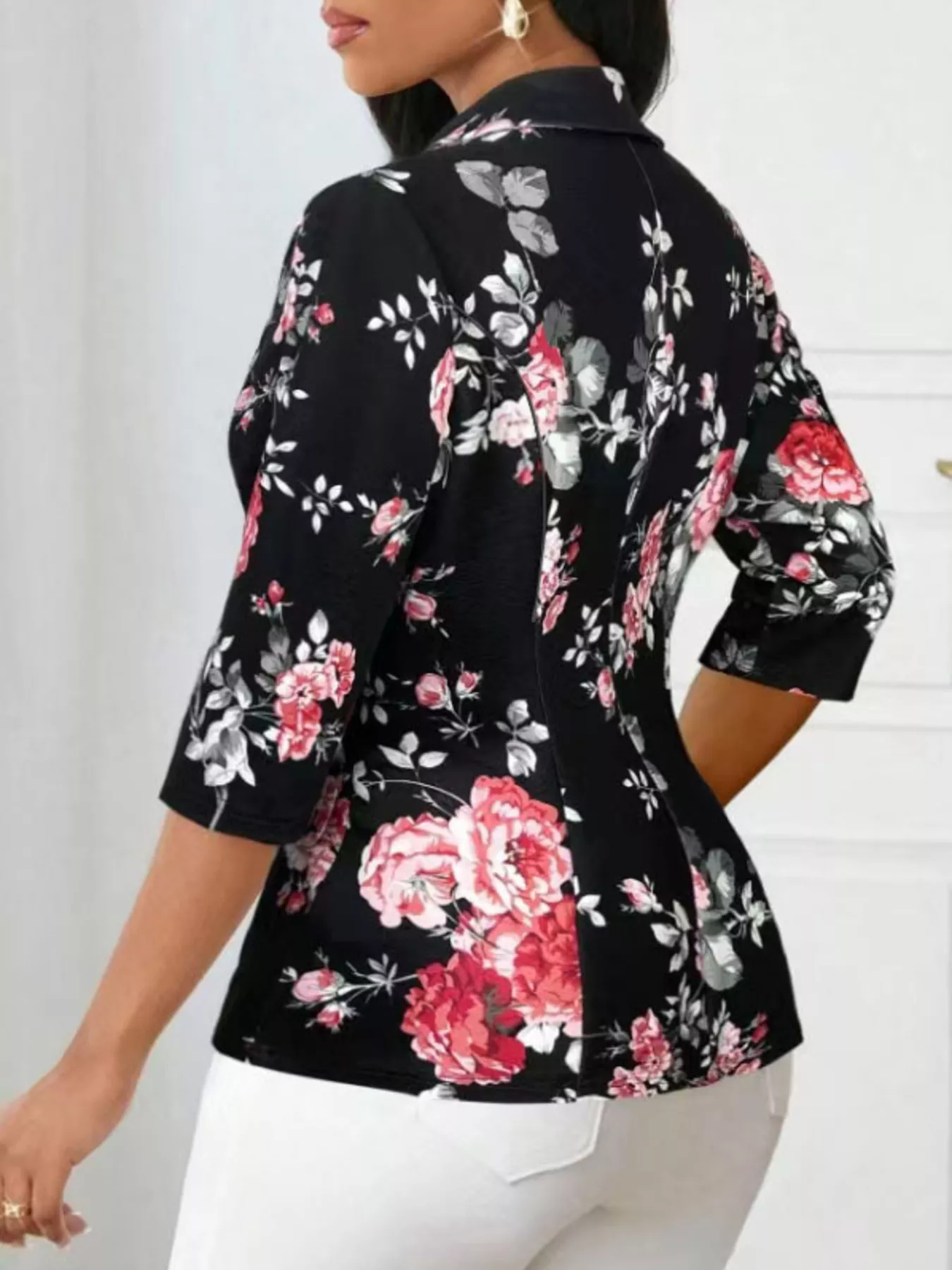 Floral Print One Button Casual Blazer - Image 4
