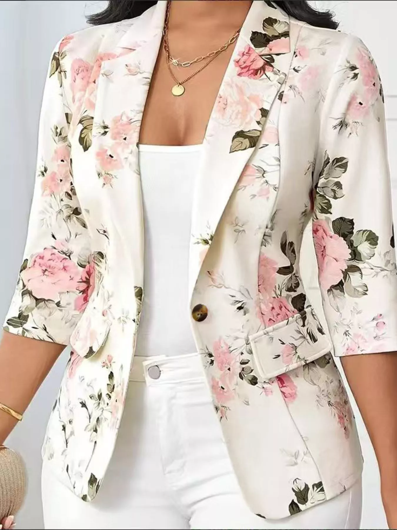 Floral Print One Button Casual Blazer - Image 5