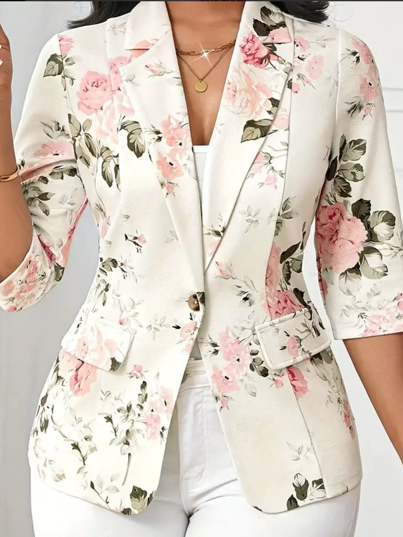 Floral Print One Button Casual Blazer - Image 7