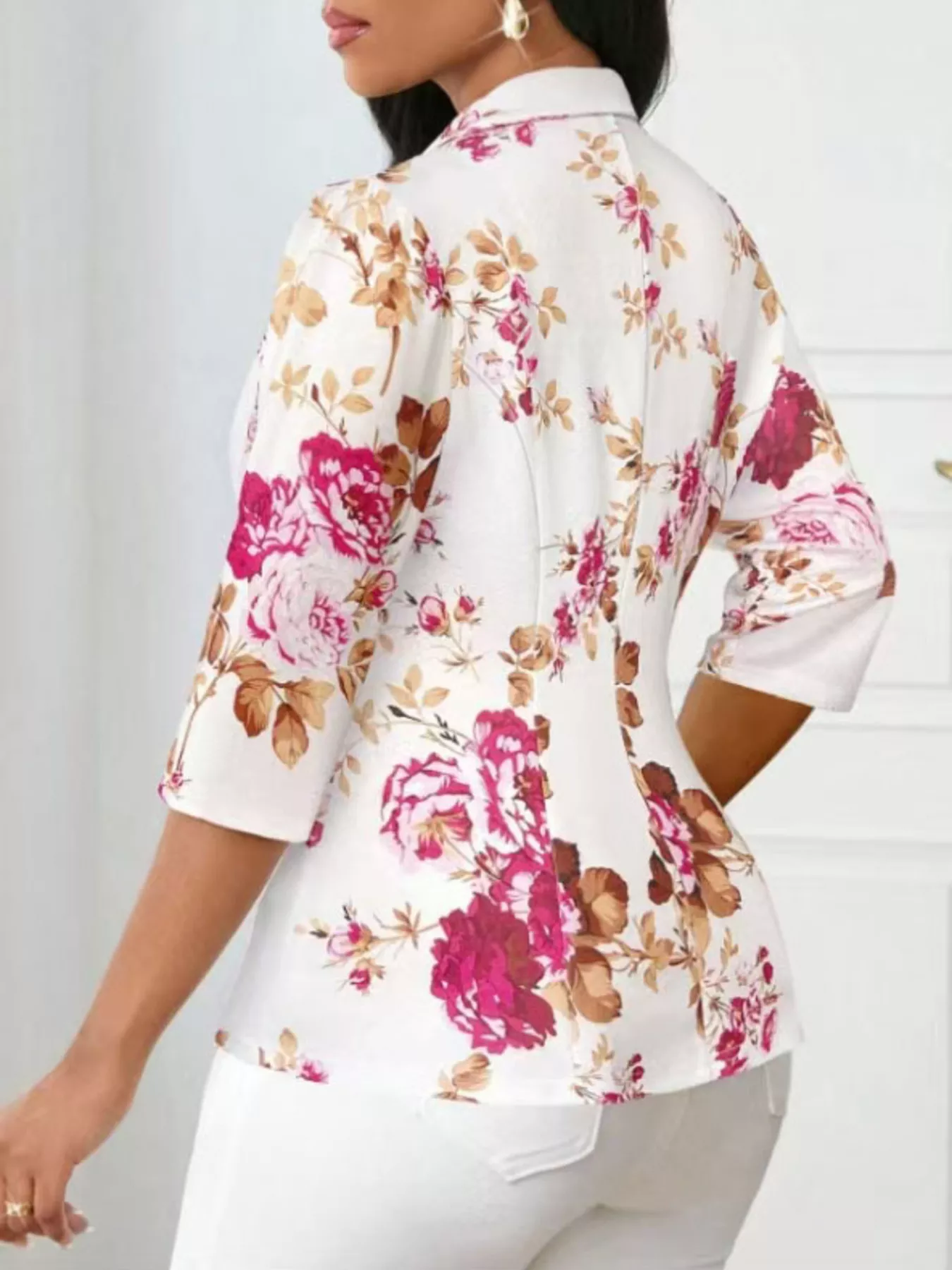 Floral Print One Button Casual Blazer - Image 9