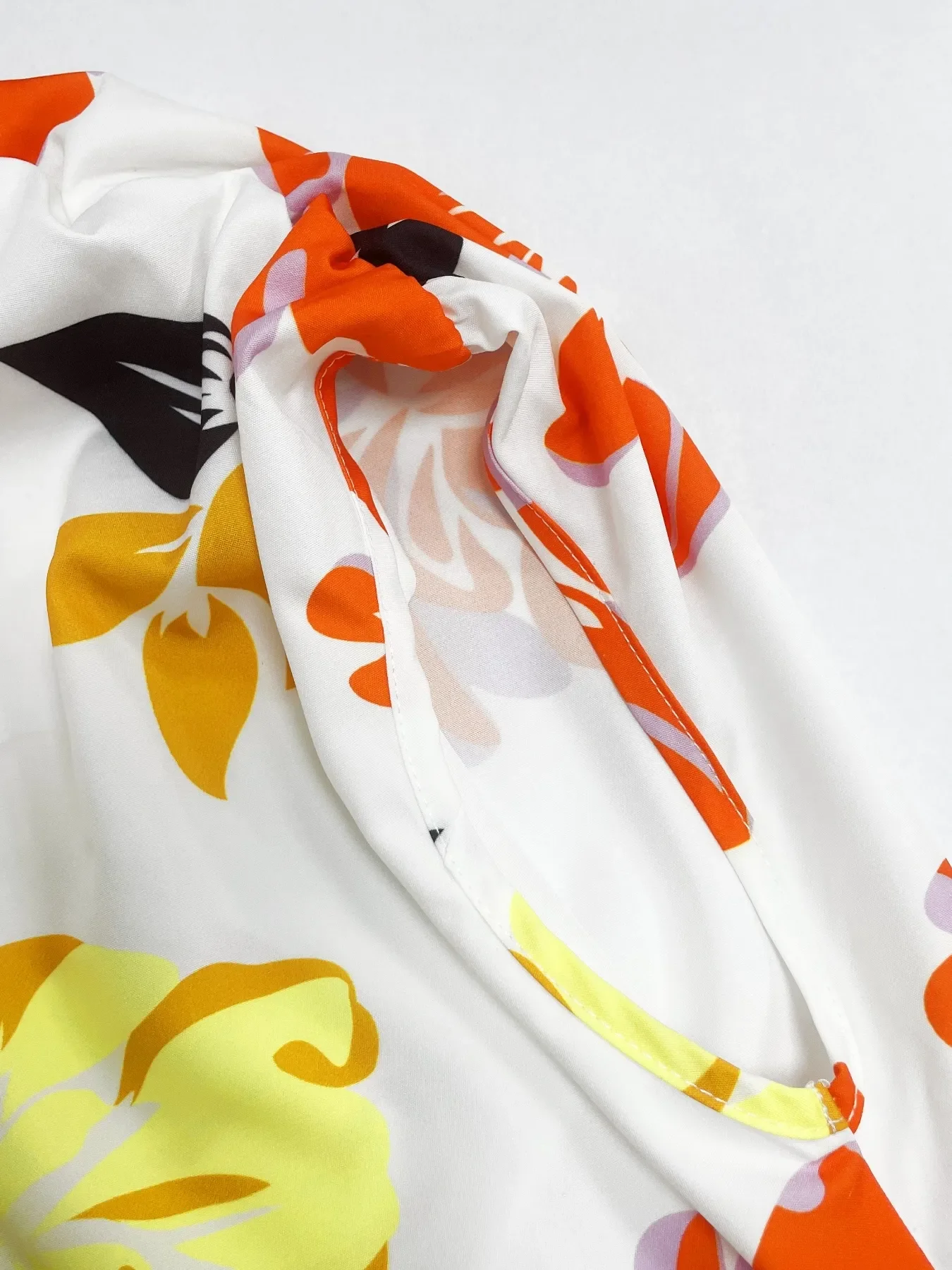 Floral Print One Shoulder Short Sleeve Blouse - Image 6
