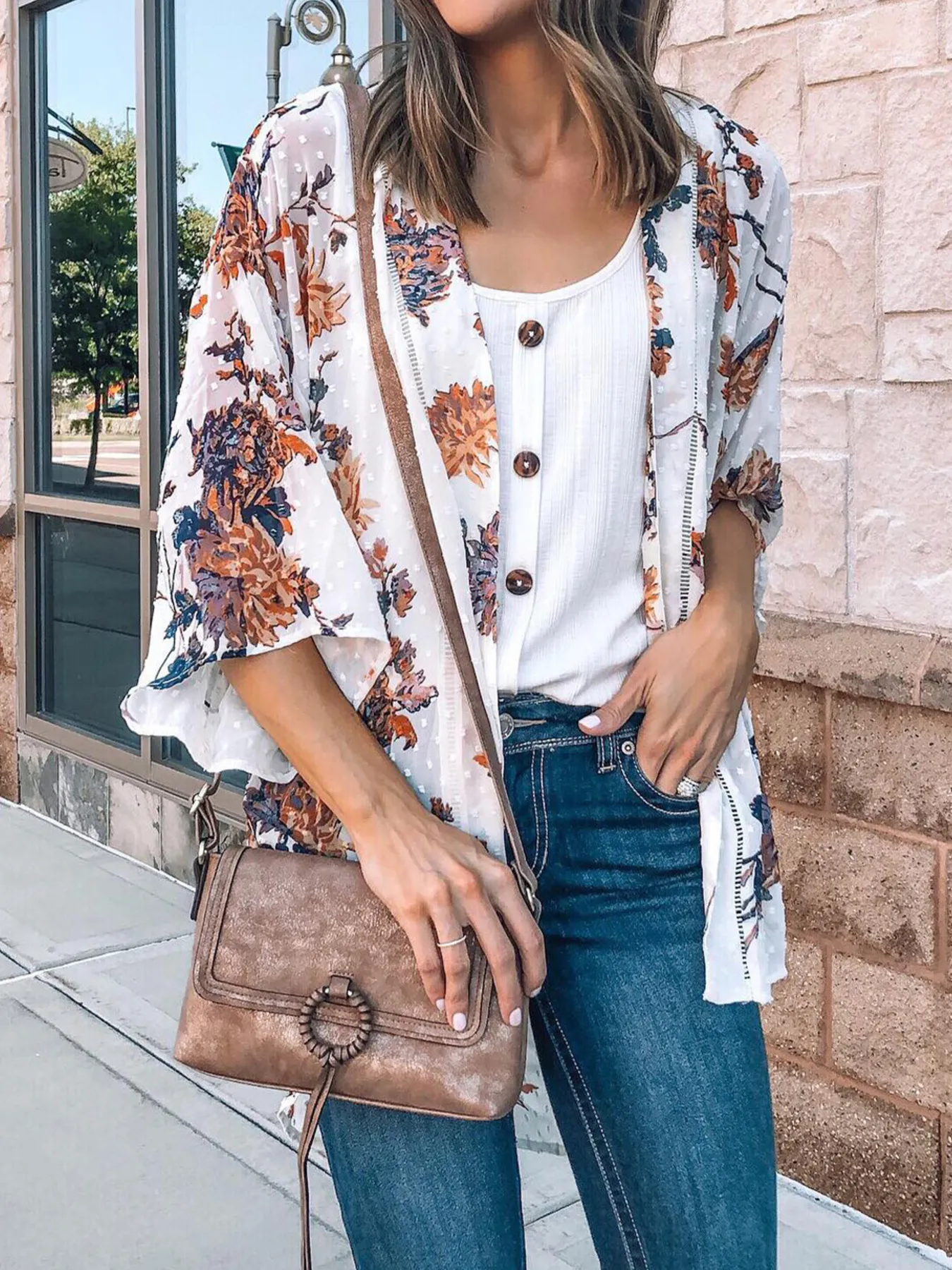 Floral Print Open Front Cover Up - Image 5