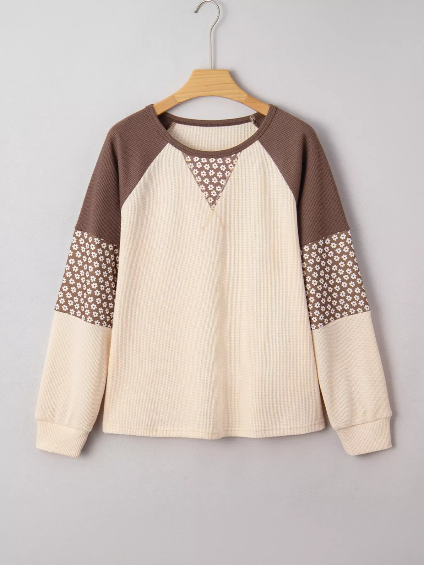 Floral Print Patchwork Color Block Long Sleeve Top - Image 2