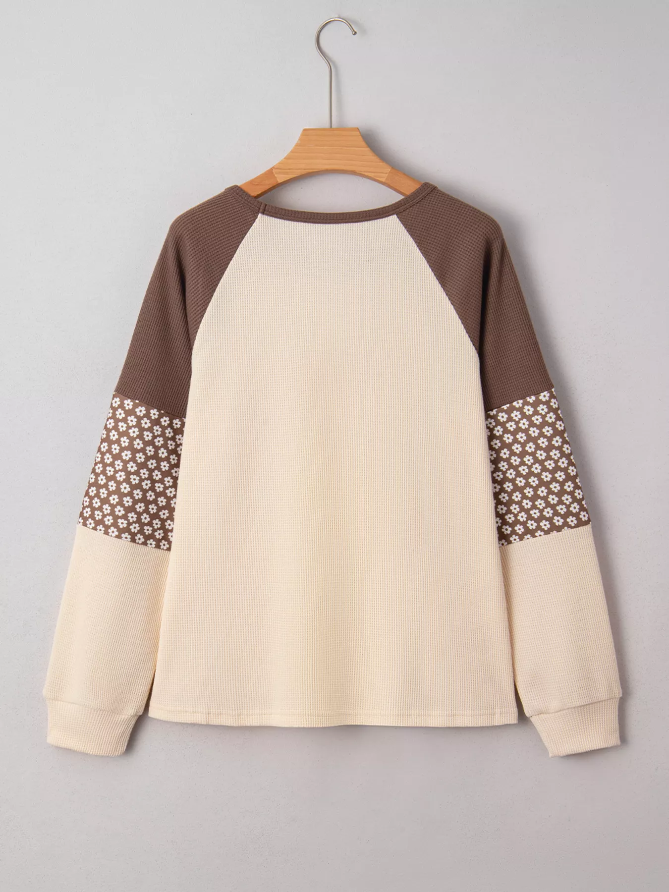 Floral Print Patchwork Color Block Long Sleeve Top - Image 3