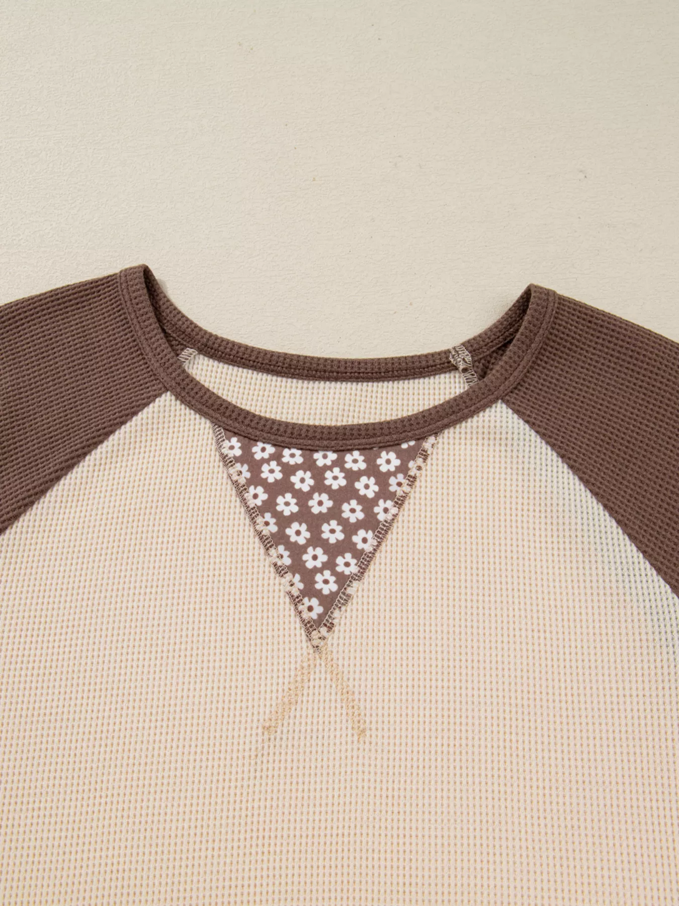 Floral Print Patchwork Color Block Long Sleeve Top - Image 4