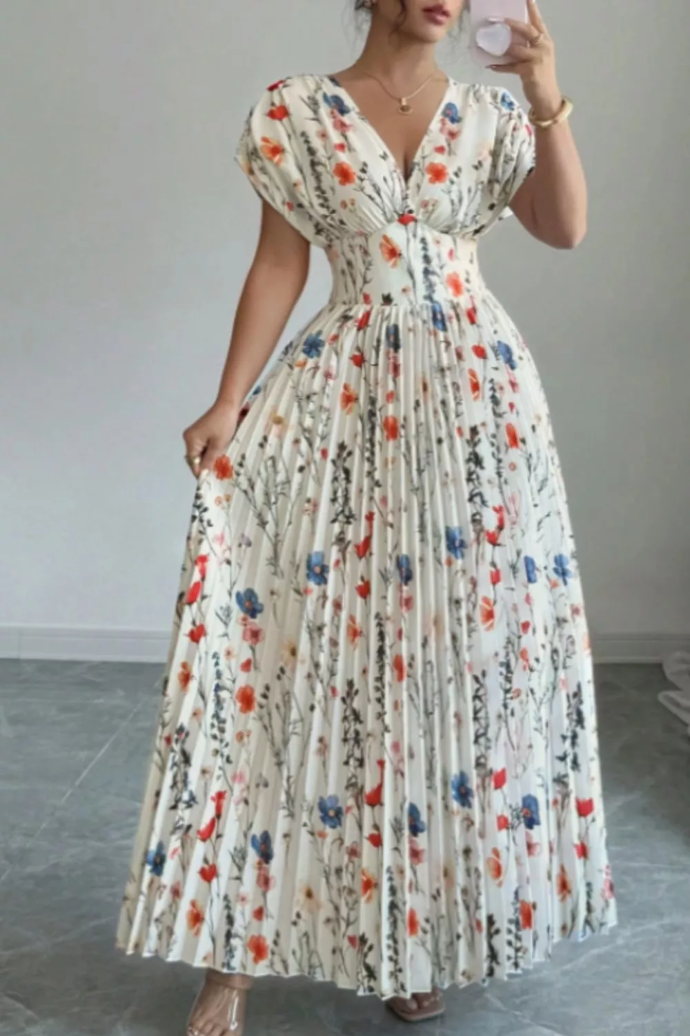 Floral Print Pleated Maxi Dress - Image 2