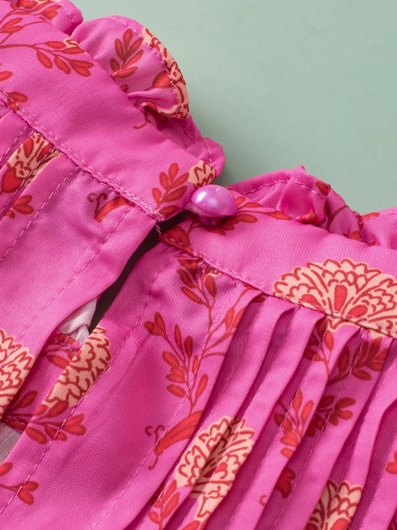 Floral Print Pleated Ruffled Flutter Sleeve Blouse - Image 10