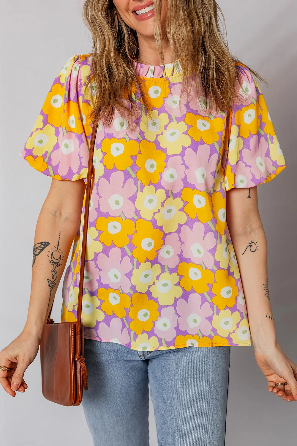 Floral Print Puff Sleeve Blouse - Image 3